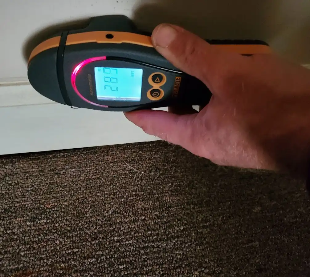 Moisture detection at baseboard during Storm Damage Restoration in Homewood